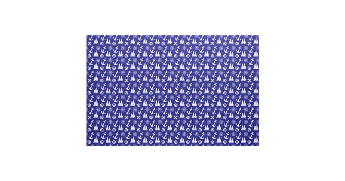 Nautical Navy Blue White Pattern Fabric | Zazzle