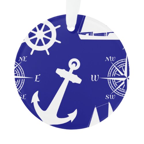 Nautical Navy Blue White Pattern Ornament