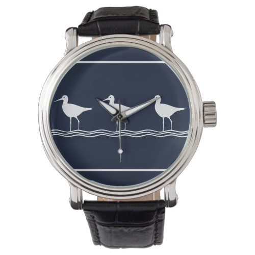 Nautical navy Blue White Sand Pipers Water lovers Watch