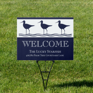 Nautical Navy Blue White Sandpiper beach house Sig Sign