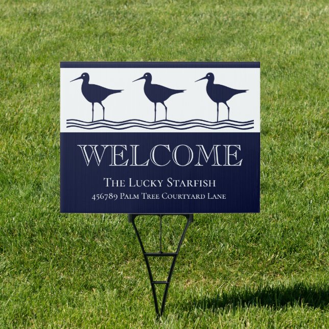 Nautical Navy Blue White Sandpiper beach house Sig Sign (Insitu)