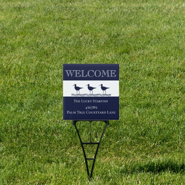 Nautical Navy Blue White Sandpiper beach house  Sign (Insitu)
