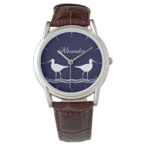 Nautical Navy Blue White Sandpiper  Watch