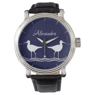 Nautical Navy Blue White Sandpiper  Watch