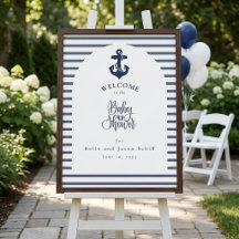 Nautical Navy Blue White Stripe Anchor Baby ShoweR