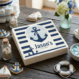 Nautical Navy Blue White Stripe Anchor Baby Shower Napkins