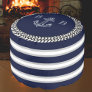 Nautical Navy Blue White Stripe Anchor Monogram Pouf