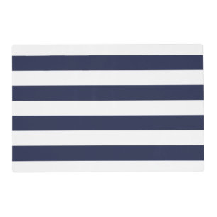 Nautical navy blue white stripe wedding placemats