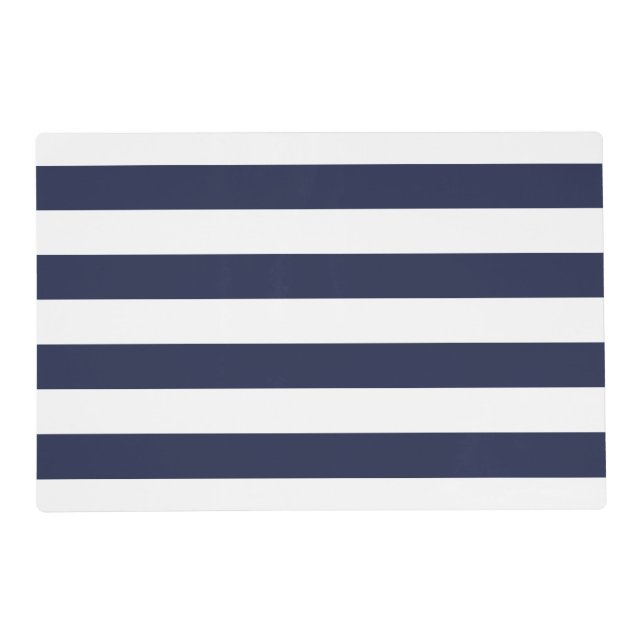 Nautical navy blue white stripe wedding placemats (Front)