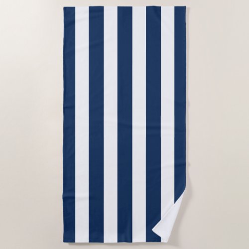 Nautical Navy Blue  White Striped Beach Towel