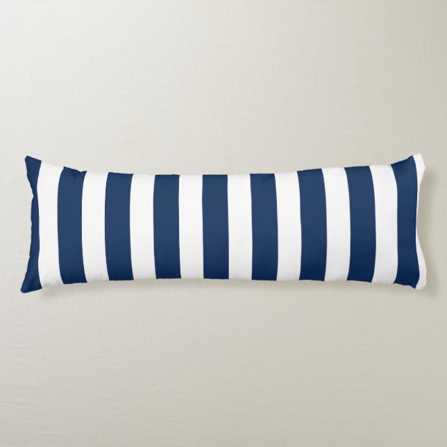 Nautical Navy Blue & White Striped  Body Pillow (Front)
