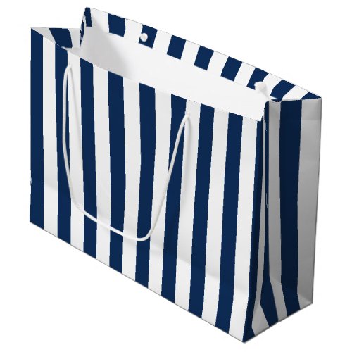 Nautical Navy Blue  White Striped Large Gift Bag
