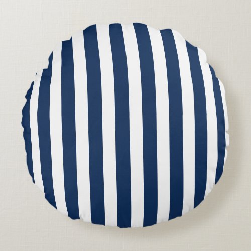 Nautical Navy Blue  White Striped  Round Pillow