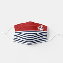 Nautical Navy blue White Stripes and White Anchor Adult Cloth Face Mask