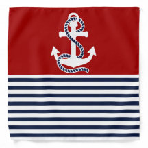 Nautical Navy blue White Stripes and White Anchor
