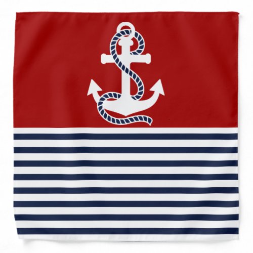 Nautical Navy blue White Stripes and White Anchor Bandana