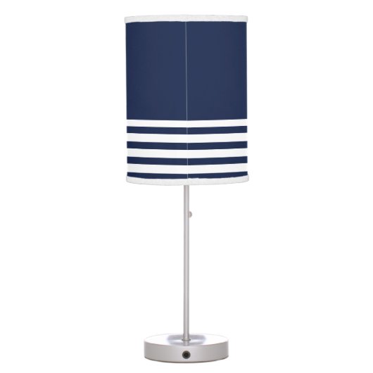 Nautical Navy Blue White Stripes and White Anchor Table Lamp (Back)