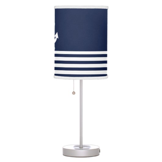 Nautical Navy Blue White Stripes and White Anchor Table Lamp (Right)