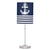 Nautical Navy Blue White Stripes and White Anchor Table Lamp (Front)