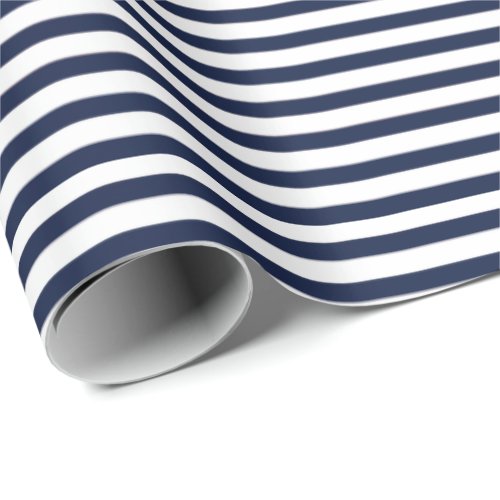 Nautical Navy blue White Stripes and White Anchor Wrapping Paper
