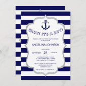 Nautical Navy Blue White Stripes BABY SHOWER Invitation (Front/Back)