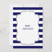 Nautical Navy Blue White Stripes BABY SHOWER Invitation (Back)