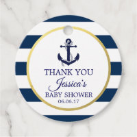 Nautical Navy Blue White Stripes Gold Baby Shower Favor Tags