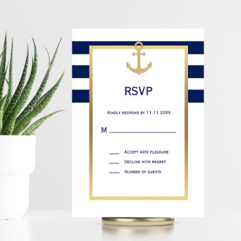 Nautical Navy Blue White Stripes Rsvp Wedding by UniqueWeddingShop at Zazzle
