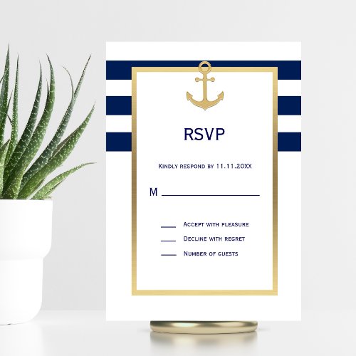 Nautical Navy Blue White Stripes RSVP Wedding