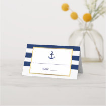 Nautical Navy Blue White Stripes Wedding Place Card