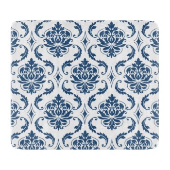 Nautical Navy Blue White Vintage Damask Pattern Cutting Board by DamaskGallery at Zazzle