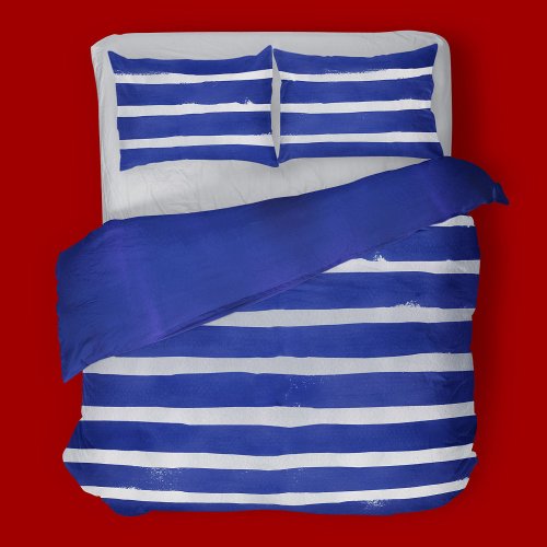 Nautical Navy Blue White Watercolor Striped Duvet Cover