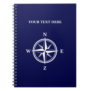 Nautical navy blue & white wind rose compass star notebook