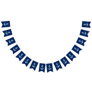 Nautical Navy Blue with White Anchor Bunting Flags