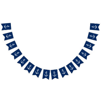 Nautical Navy Blue with White Anchor Bunting Flags
