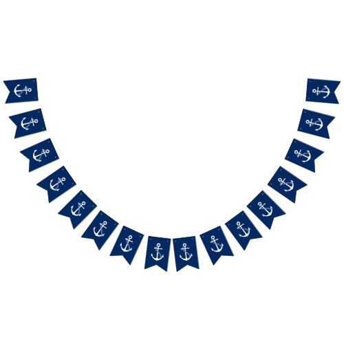 Nautical Navy Blue with White Anchor Bunting Flags