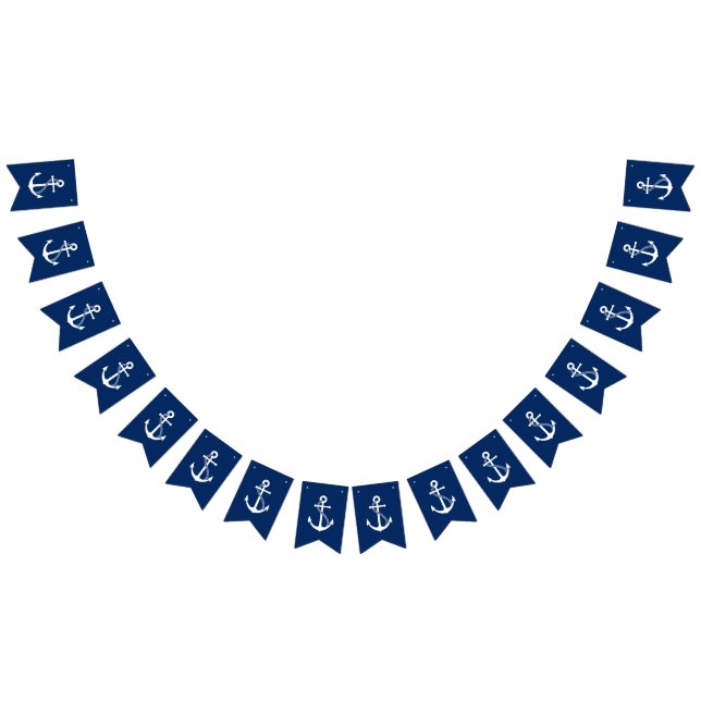 Nautical Navy Blue with White Anchor Bunting Flags (All)