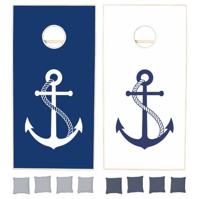 Nautical Navy Blue with White Anchor Cornhole Set (Set)