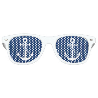 Nautical Navy Blue with White Anchor Retro Sunglasses