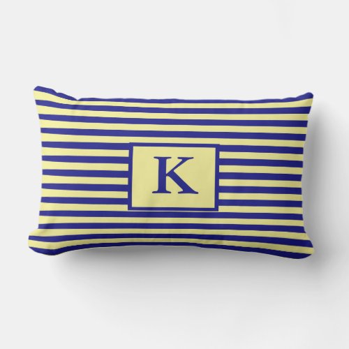 Nautical Navy Blue Yellow Monograms Stripes Cute Lumbar Pillow