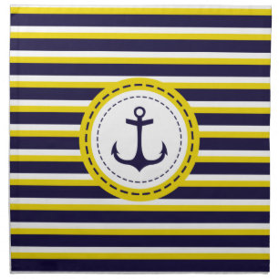 Nautical Navy Blue Yellow Stripes Anchor Design Napkin