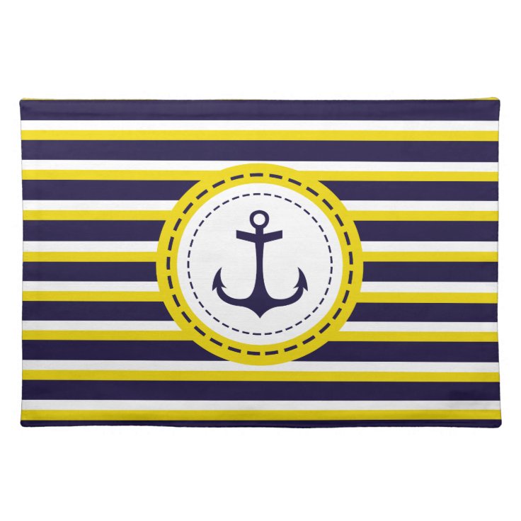 Nautical Navy Blue Yellow Stripes Anchor Design Placemat Zazzle