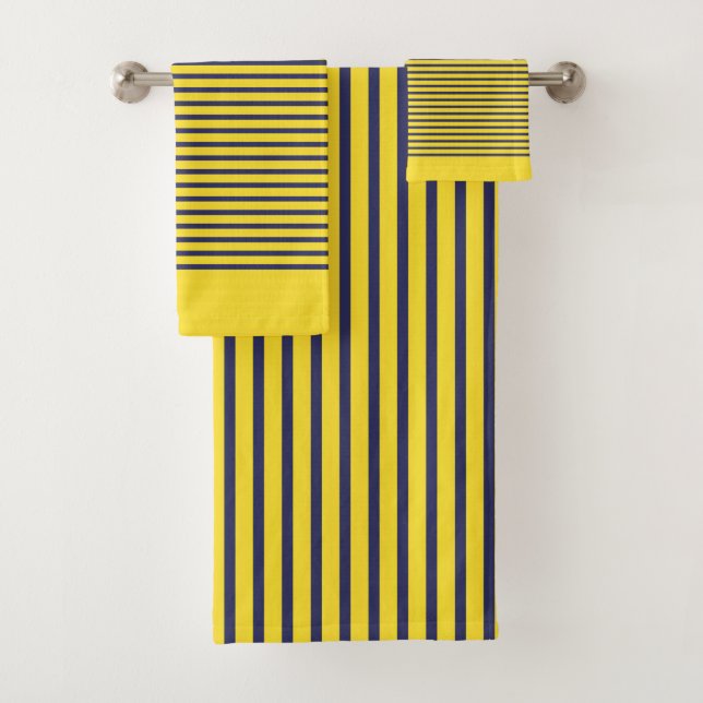 Nautical Navy Blue Yellow Stripes Bath Towel Set (Insitu)