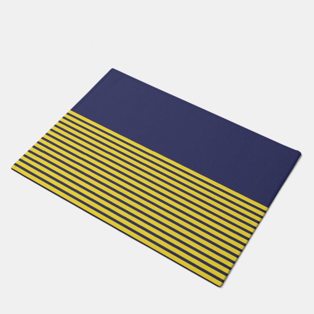 Nautical Navy Blue Yellow Stripes Doormat (Angled)