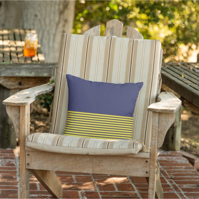 Nautical Navy Blue Yellow Stripes Outdoor Pillow (Chair)
