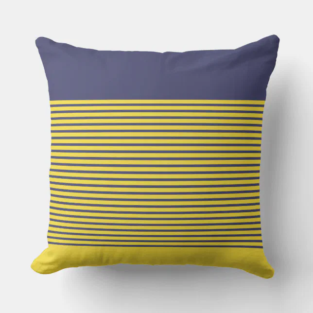 Nautical Navy Blue Yellow Stripes Outdoor Pillow | Zazzlecom | Outdoor