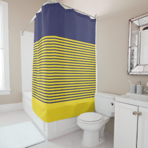Nautical Navy Blue Yellow Stripes Shower Curtain