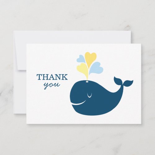 Nautical Navy Blue Yellow Whale Boy Baby Shower Thank You Card