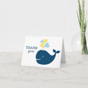 Nautical Navy Blue Yellow Whale Folded Boy Letterpress Thank You Card