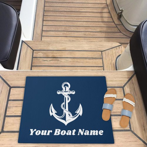Nautical Navy Boat Name with Decorative Anchor Doormat